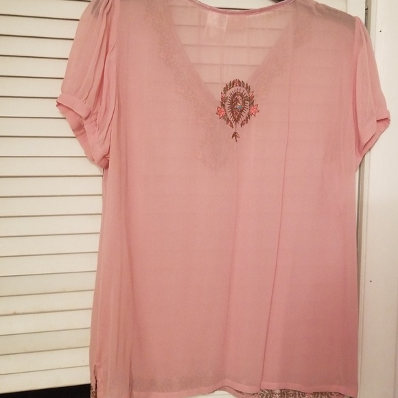 Sheer pink blouse with beading and applique size S - Picture 3 of 3